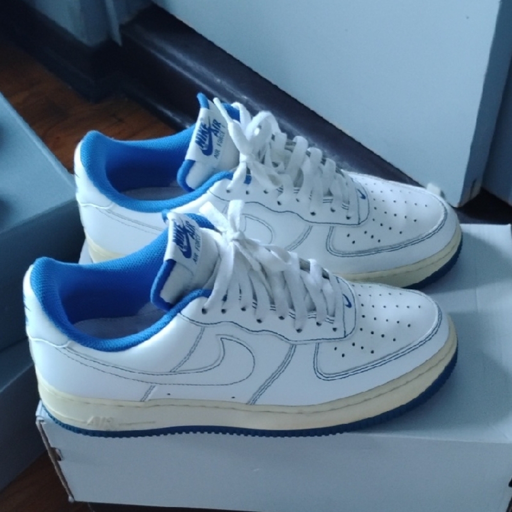 Nike White and Blue Air Force 1 Sneakers